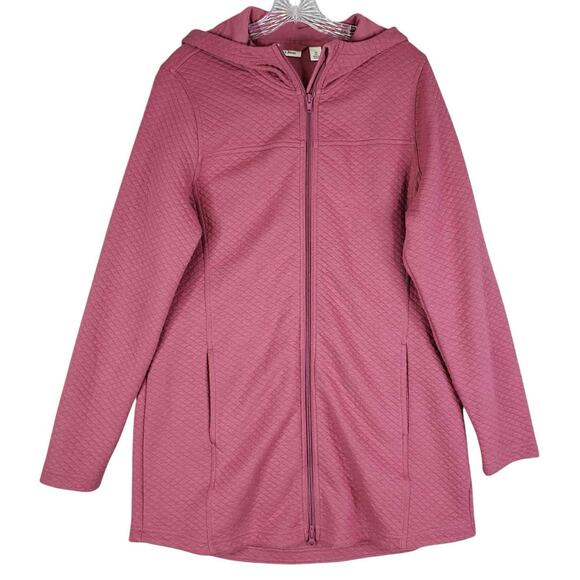 LL Bean Jacket Women’s Size Medium M Pink Mauve Full Zip Quilted Hooded - Picture 2 of 8